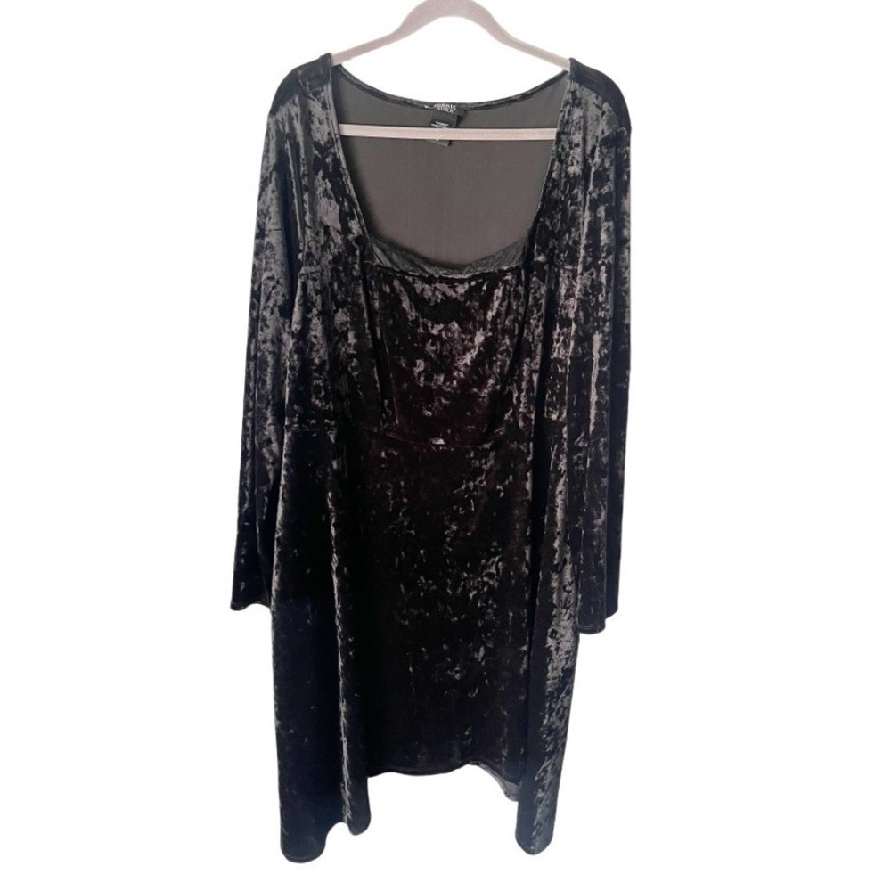 Cosmic Aura Hot Topic Black Crushed Velvet Lace Trim Dress 5X Whimsigoth Vamp